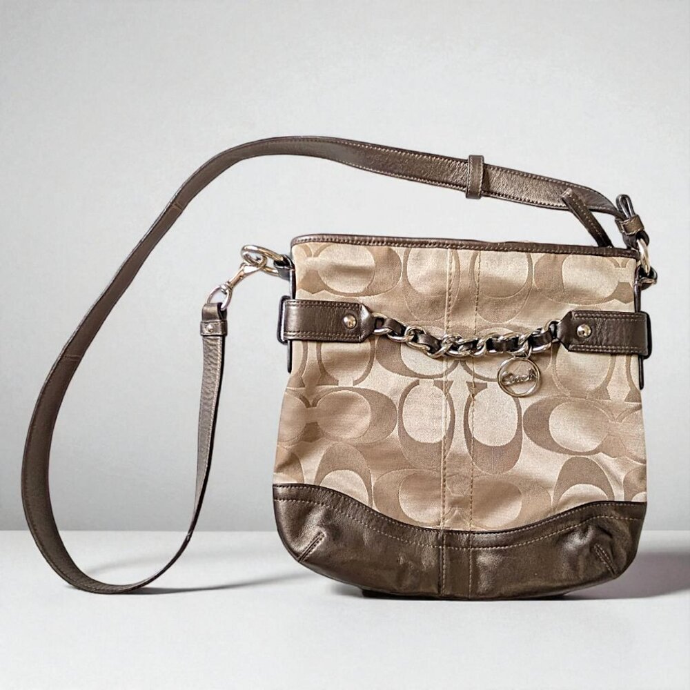 Coach vintage Y2K bronze brown signature logo print canvas leather shoulder bag